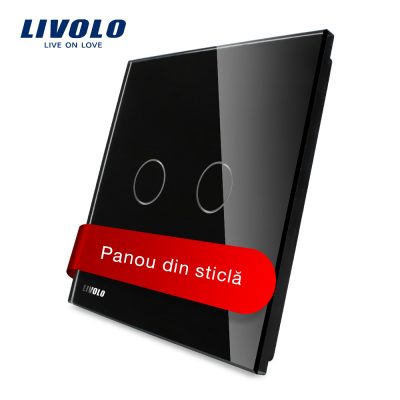 Panou intrerupator dublu cu touch Livolo din sticla culoare neagra