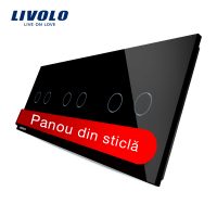 Panou intrerupator dublu+dublu+dublu cu touch Livolo din sticla culoare neagra