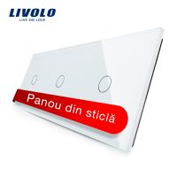 Panou intrerupator simplu+simplu+simplu cu touch Livolo din sticla