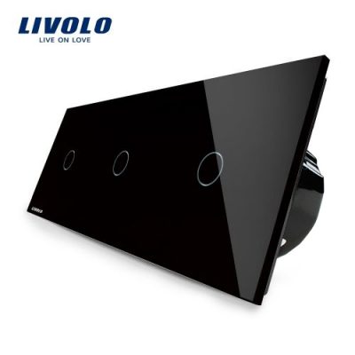 Intrerupator triplu cu touch Livolo din sticla culoare neagra