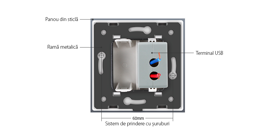 Priza USB Livolo cu rama din sticla