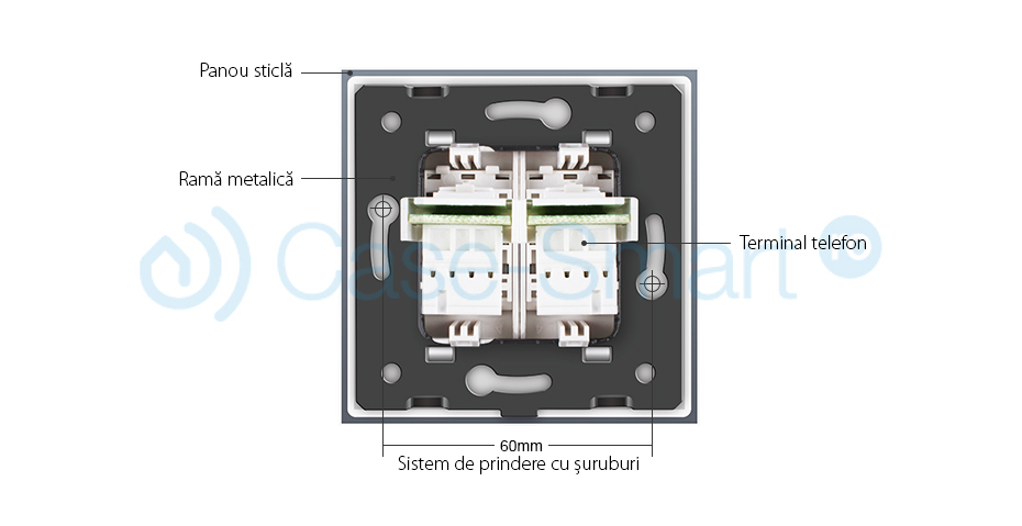 Priza dubla Telefon Livolo cu rama din sticla