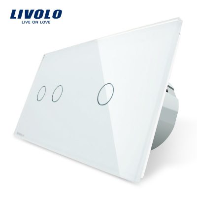 Intrerupator dublu + simplu cu touch Livolo din sticla