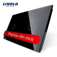 Panou intrerupator simplu+simplu cu touch Livolo din sticla culoare neagra