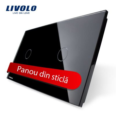 Panou intrerupator simplu+simplu cu touch Livolo din sticla culoare neagra