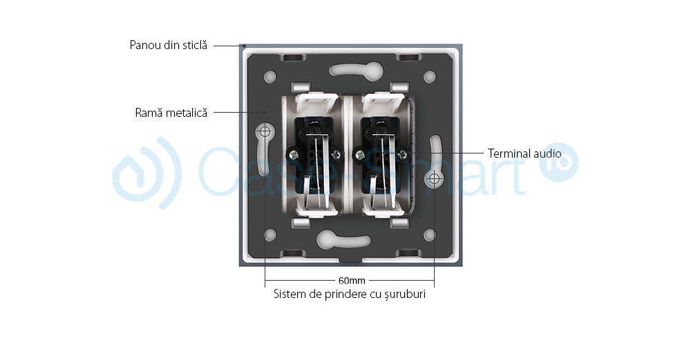 Priza dubla audio Livolo cu rama din sticla