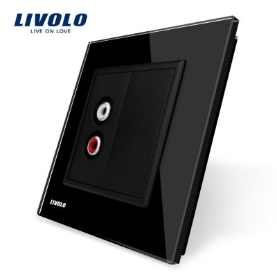 Priza simpla audio Livolo cu rama din sticla culoare neagra