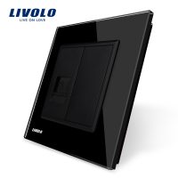 Priza simpla Telefon Livolo cu rama din sticla culoare neagra