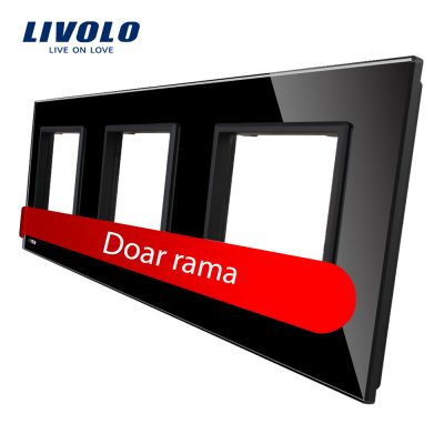 Rama priza tripla Livolo din sticla culoare neagra