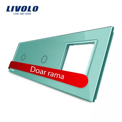 Panou 2 intrerupatoare simple cu touch si priza Livolo din sticla culoare verde