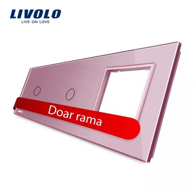 Panou 2 intrerupatoare simple cu touch si priza Livolo din sticla culoare roz