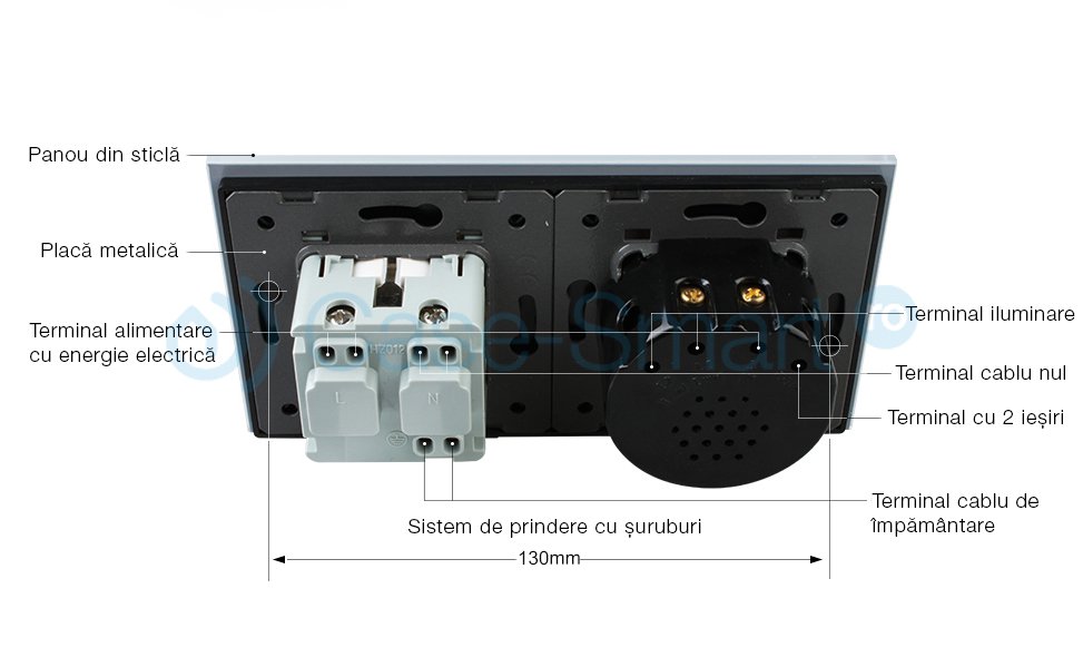 Intrerupator simplu + priza simpla Livolo rama din sticla