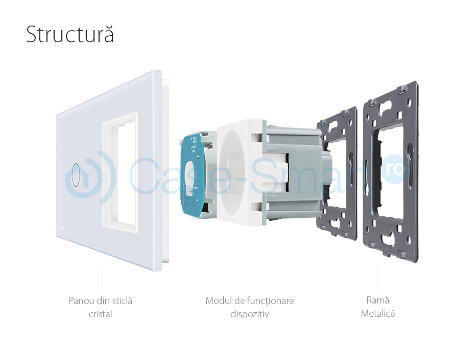 Intrerupator simplu + priza simpla Livolo rama din sticla