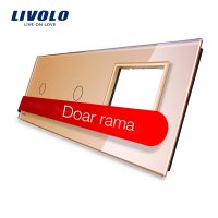 Panou 2 intrerupatoare simple cu touch si priza Livolo din sticla culoare aurie