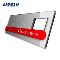 Panou 2 intrerupatoare simple cu touch si priza Livolo din sticla culoare gri