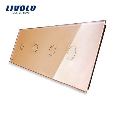 Panou 4 intrerupatoare simple cu touch Livolo din sticla culoare aurie