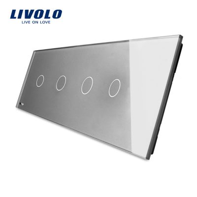 Panou 4 intrerupatoare simple cu touch Livolo din sticla culoare gri