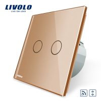 Intrerupator draperie wireless cu touch Livolo din sticla culoare aurie