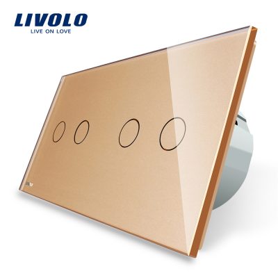 Intrerupator dublu + dublu cu touch Livolo din sticla culoare aurie