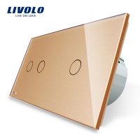 Intrerupator dublu + simplu cu touch Livolo din sticla culoare aurie