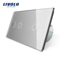 Intrerupator dublu + simplu cu touch Livolo din sticla culoare gri