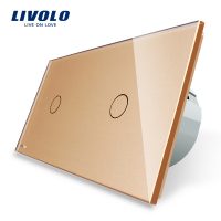 Intrerupator simplu + simplu cu touch Livolo din sticla culoare aurie