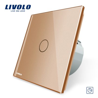 Intrerupator simplu cu timer si touch Livolo din sticla culoare aurie