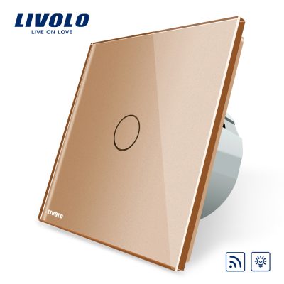 Intrerupator wireless cu variator cu touch Livolo din sticla culoare aurie