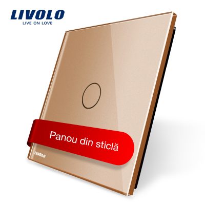 Panou intrerupator simplu cu touch Livolo din sticla culoare aurie