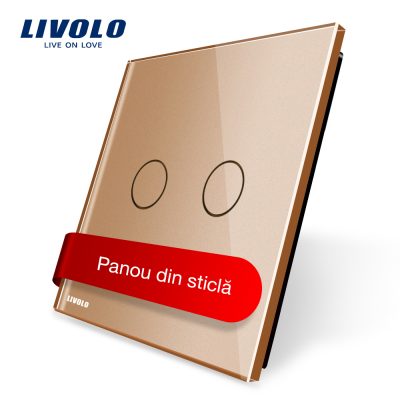 Panou intrerupator dublu cu touch Livolo din sticla culoare aurie