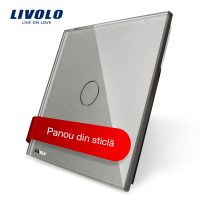 Panou intrerupator simplu cu touch Livolo din sticla culoare gri