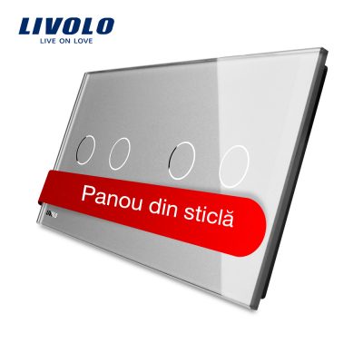 Panou intrerupator dublu+dublu cu touch Livolo din sticla culoare gri