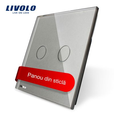 Panou intrerupator dublu cu touch Livolo din sticla culoare gri