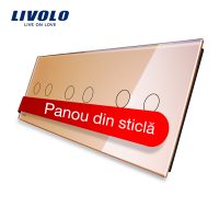 Panou intrerupator dublu+dublu+dublu cu touch Livolo din sticla culoare aurie