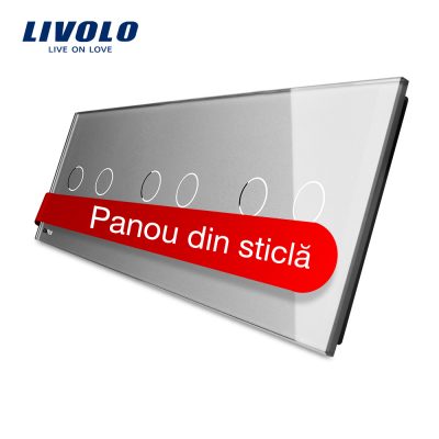 Panou intrerupator dublu+dublu+dublu cu touch Livolo din sticla culoare gri