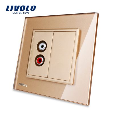 Priza simpla audio Livolo cu rama din sticla culoare aurie