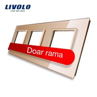 Rama priza tripla Livolo din sticla culoare aurie