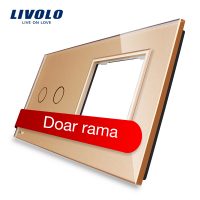 Panou intrerupator dublu cu touch + priza simpla Livolo din sticla culoare aurie