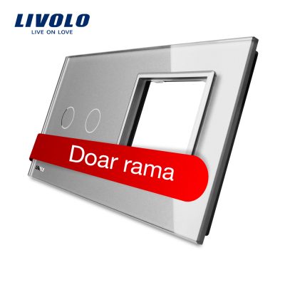 Panou intrerupator dublu cu touch + priza simpla Livolo din sticla culoare gri