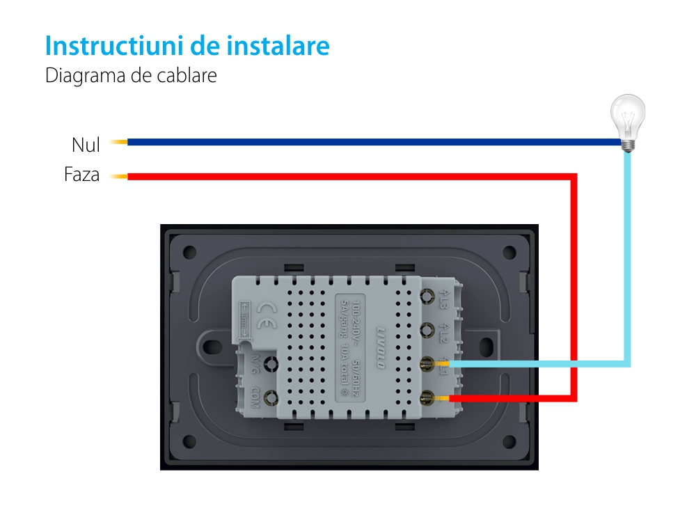 Intrerupator simplu cu touch Livolo din sticla – standard italian