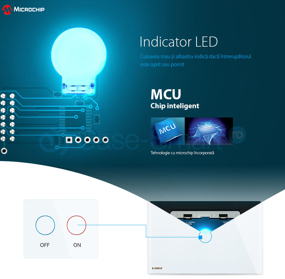 Intrerupator wireless cu touch Livolo din sticla si telecomanda inclusa-standard italian