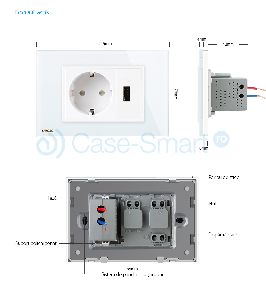 Priza simpla cu USB Livolo standard italian