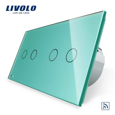 Intrerupator dublu + dublu cu touch Wireless Livolo din sticla culoare verde