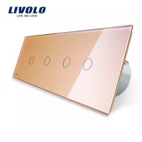 Intrerupator LIVOLO cu touch din sticla cu 4 intrerupatoare simple culoare aurie