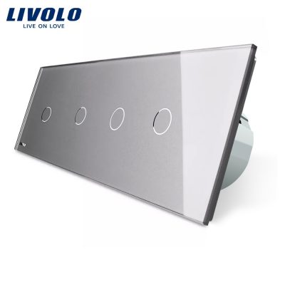 Intrerupator LIVOLO cu touch din sticla cu 4 intrerupatoare simple culoare gri