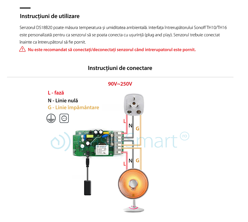 Senzor de temperatura rezistent la apa Sonoff