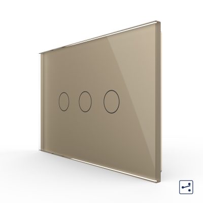 Intrerupator triplu cap scara / cruce cu touch Livolo din sticla, standard italian – Serie noua culoare aurie