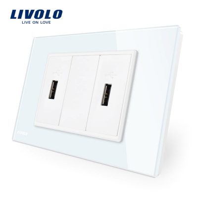 Priza dubla USB Livolo cu rama din sticla – standard italian