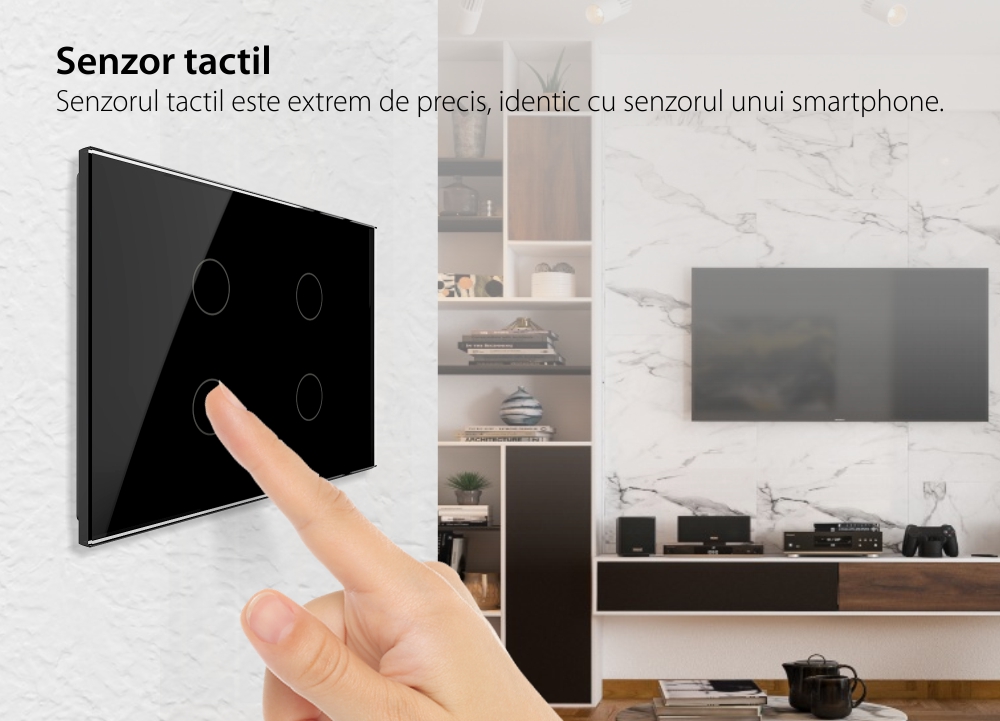 Intrerupator cvadruplu cu touch Livolo din sticla – standard italian