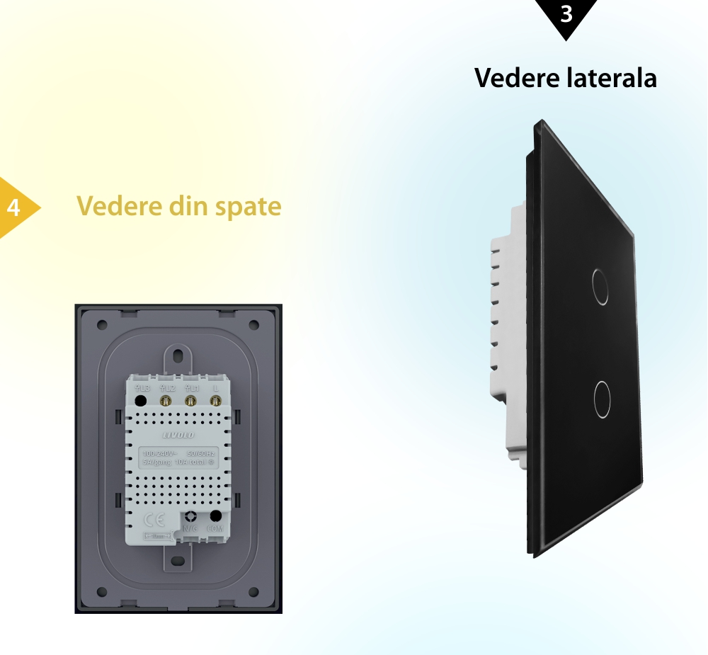 Intrerupator dublu cu touch Livolo din sticla, standard italian – Serie noua